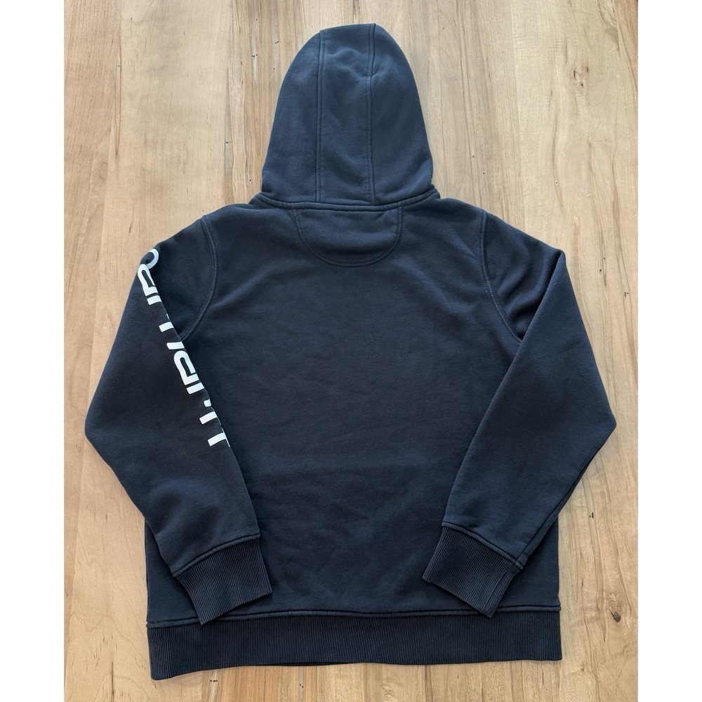 Womens Carhartt Size Large 12-14 Logo Sleeve Hoodie Black Relaxed Fit Sweatshirt - Picture 2 of 11